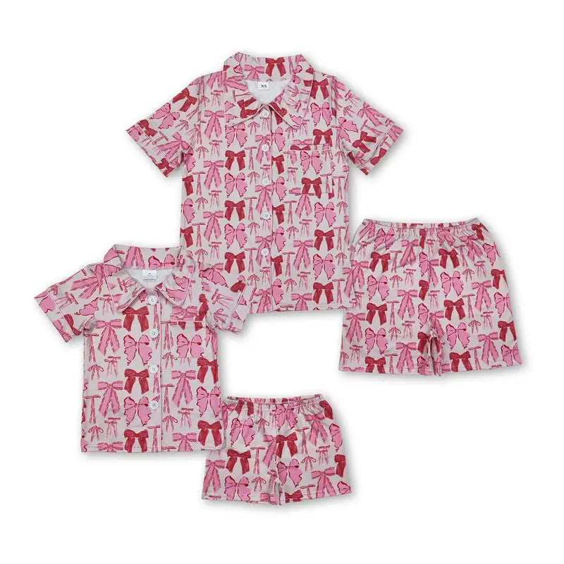 Leopard Print Pajama Set for Girls Ages 3-8T, 2-Piece Short Sleeve Cotton Blend Summer Sleepwear with Pockets & Bow, Girly Pajama Sets, Child Size Pajama Sets