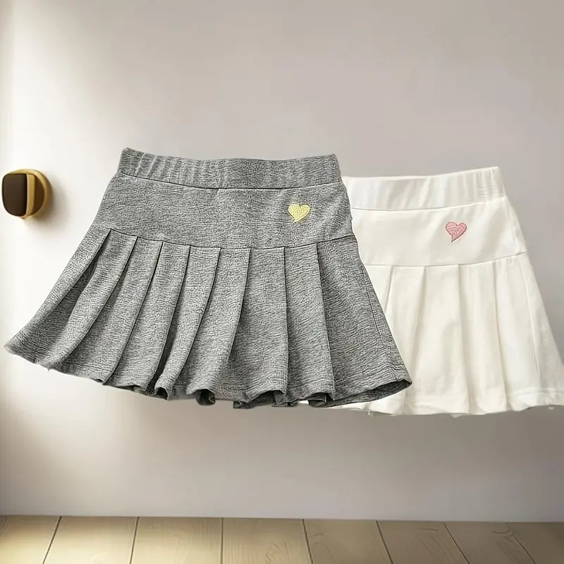 2pcs Girls' Casual Skirt Shorts with Safety Elastic Waistband - Machine Washable Solid Color Skirt Shorts Toddlers & Kids, Breathable Outfit