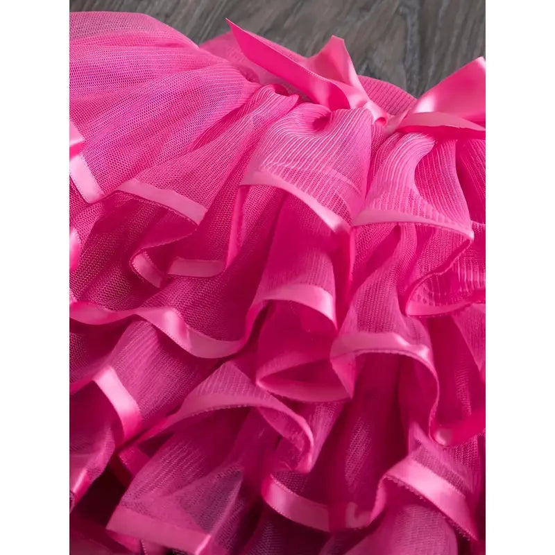 Girls' Polyester Woven Puffy Bow Cake Skirt - Plain, Bubble-Hem, Fairy Style, Non-Stretch, Regular Fit, Casual All-Season Kids' Fashion Skirt (7-8y)
