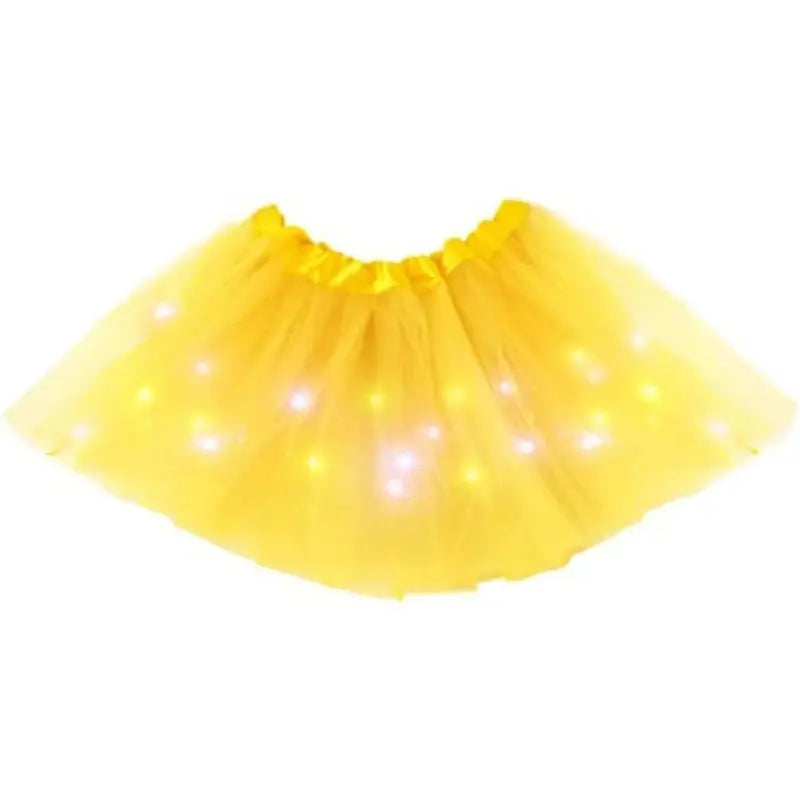 Girls' LED Light-Up Tulle Ruffle Frill Princess Skirt - 100% Soft Polyester A-Line Mini, Elastic Band, On-Off Switch, Dance Party Ballet Costume, Indoor-Outdoor, Birthday Gift for Ages 2-8