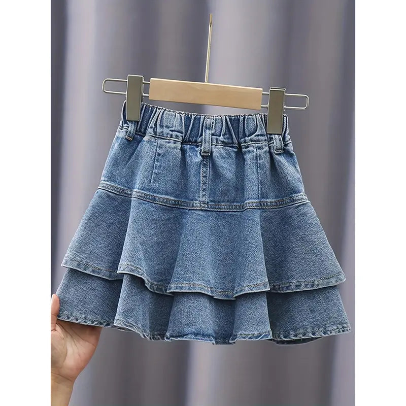 Girls' Trendy Layered Mini Skirt with Pockets - Comfortable Pop-Culture Inspired Kids' Bottoms, Mini Skirts