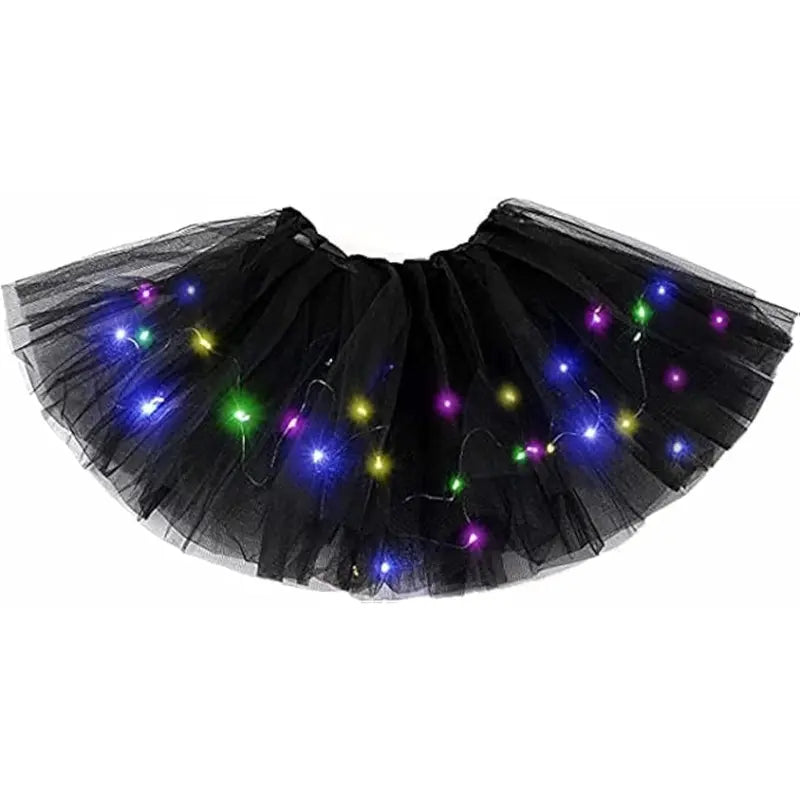 Girls' LED Light-Up Tulle Ruffle Frill Princess Skirt - 100% Soft Polyester A-Line Mini, Elastic Band, On-Off Switch, Dance Party Ballet Costume, Indoor-Outdoor, Birthday Gift for Ages 2-8