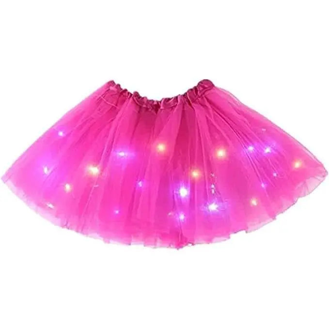 Girls' LED Light-Up Tulle Ruffle Frill Princess Skirt - 100% Soft Polyester A-Line Mini, Elastic Band, On-Off Switch, Dance Party Ballet Costume, Indoor-Outdoor, Birthday Gift for Ages 2-8