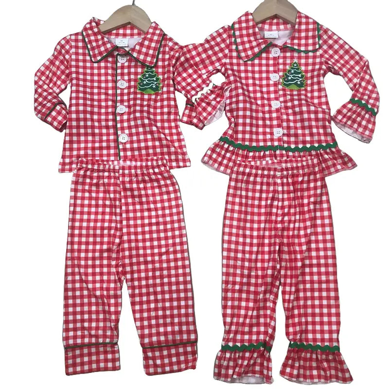 Girls' Cute Pajamas, Christmas Tree & Plaid 2-Piece Long Sleeve Holiday Sleepwear Set, High Quality Soft Cotton Blend, Sizes 3-6m - 7-8t, 2T, 6-7T