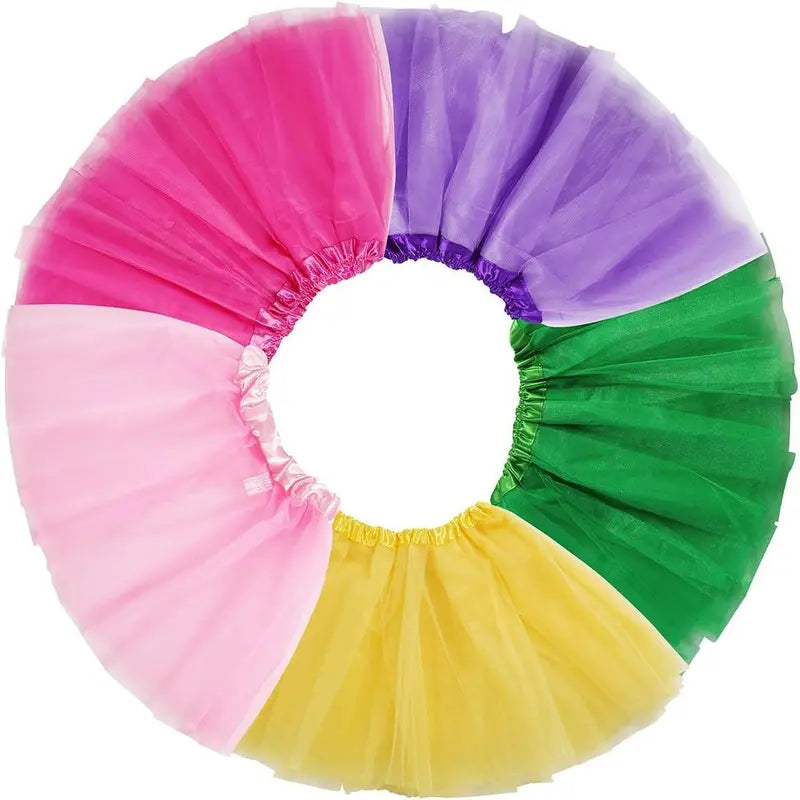 Girls' Sewn 5-Pack Polyester-Elastane 3-Layer Tulle Mini Tutu Skirts with 5 Flower Hairpins, Sweet A-Line Frills, Ballet Dancing Costumes, 12.2 Inch Length, 15"-31" Waist, for 18-24m/3-4 Years/5-8 Years Parties & Dress Up Gifts