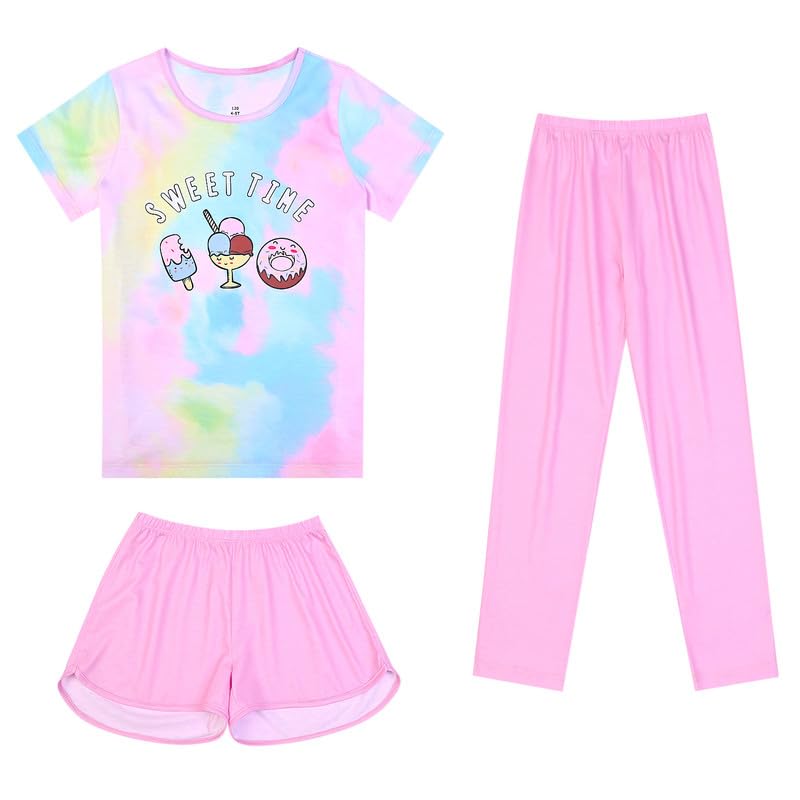 Mirawise Girls 3 Pc Pajamas Sleepwear Cotton Pjs Clothes Set 4-13 Years