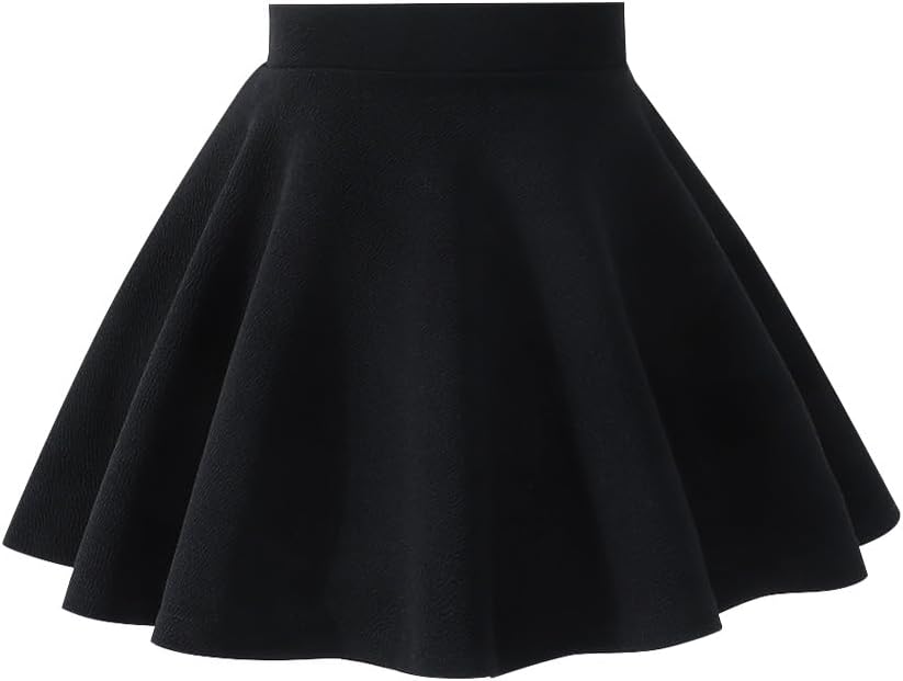 Girls Solid Skater Skirt High Waist Flared A-Line Mini Casual Skirt