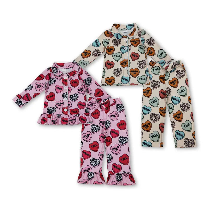 CFS Kids Girl Valentines Day Pajamas Set Cute Heart Cute Girl Winter Sleep Wear