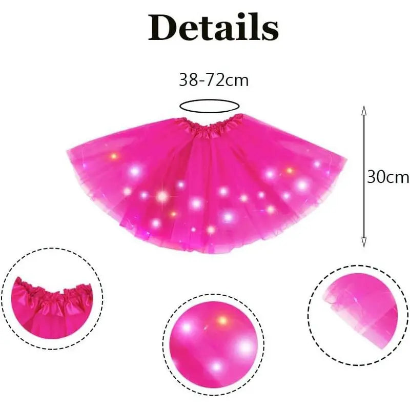 Girls' LED Light-Up Tulle Ruffle Frill Princess Skirt - 100% Soft Polyester A-Line Mini, Elastic Band, On-Off Switch, Dance Party Ballet Costume, Indoor-Outdoor, Birthday Gift for Ages 2-8