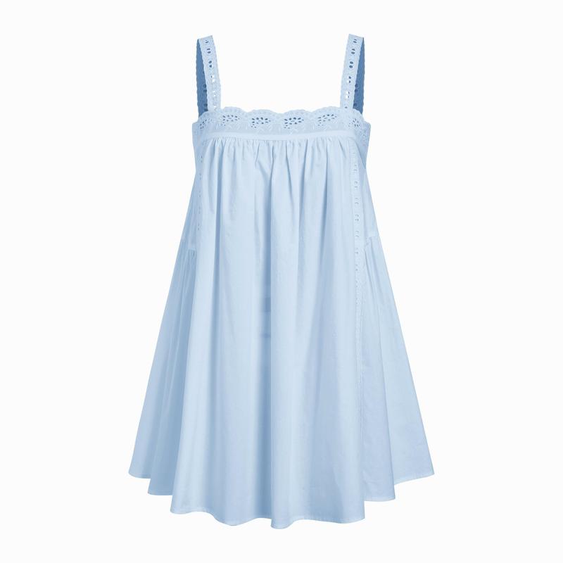 Cider Cotton Square Neck  Eyelet Smock Mini Nightdress