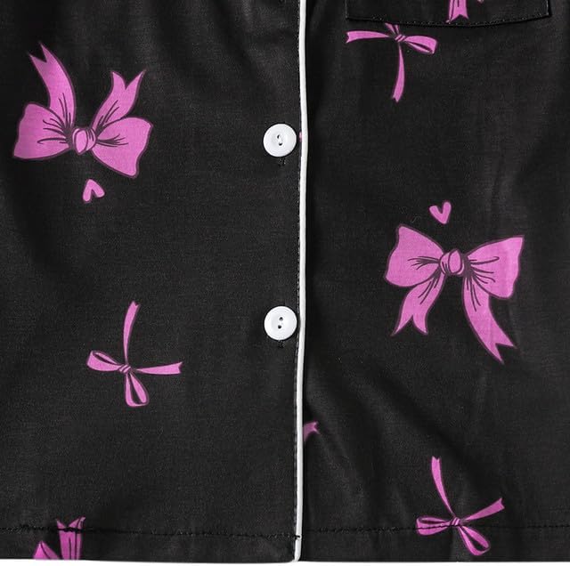 MyFav Girls Pajama Sets 3pcs Button Down Short Sleeve Top Shorts & Long Pants With Cute Patterns SleepwearNighty For Teens