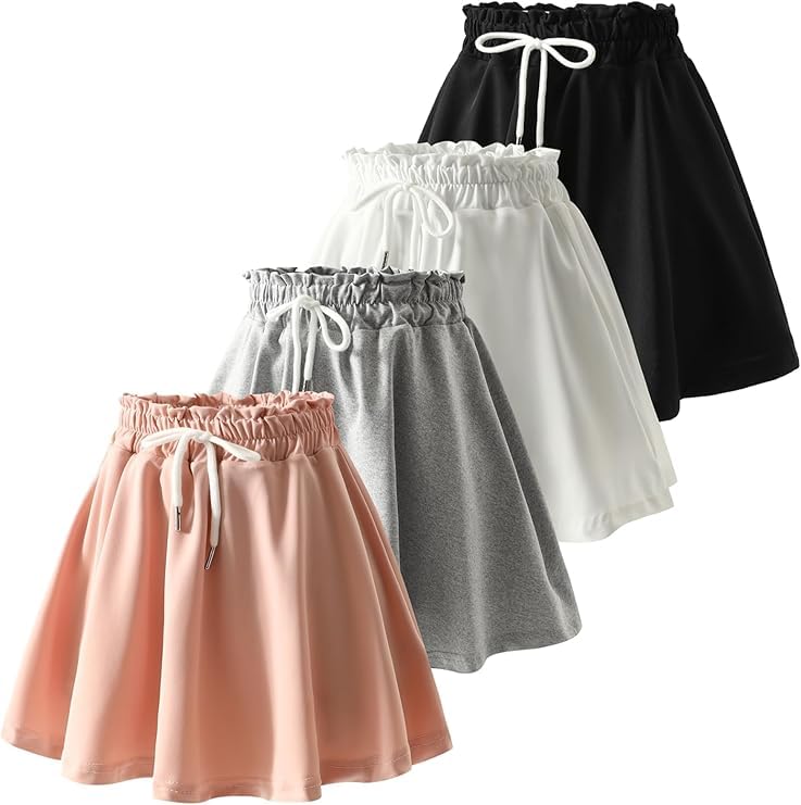 2 Pack Girls Skorts Elastic High Waisted Tennis Skater Skirts with Built-in Shorts Kids Athletic Flowy Skorts