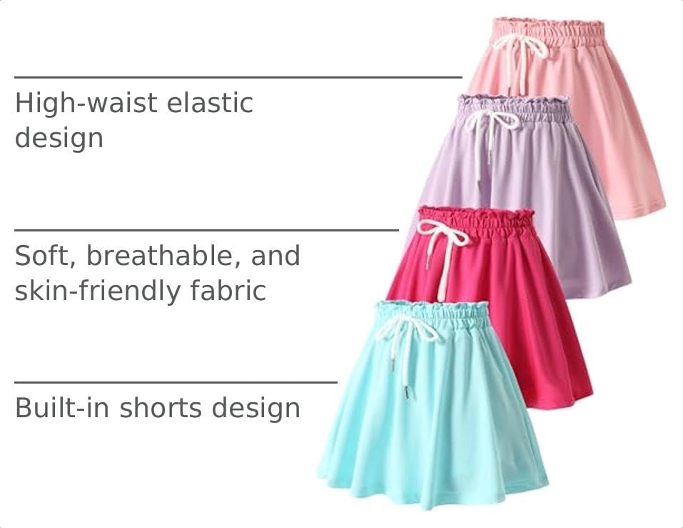 2 Pack Girls Skorts Elastic High Waisted Tennis Skater Skirts with Built-in Shorts Kids Athletic Flowy Skorts