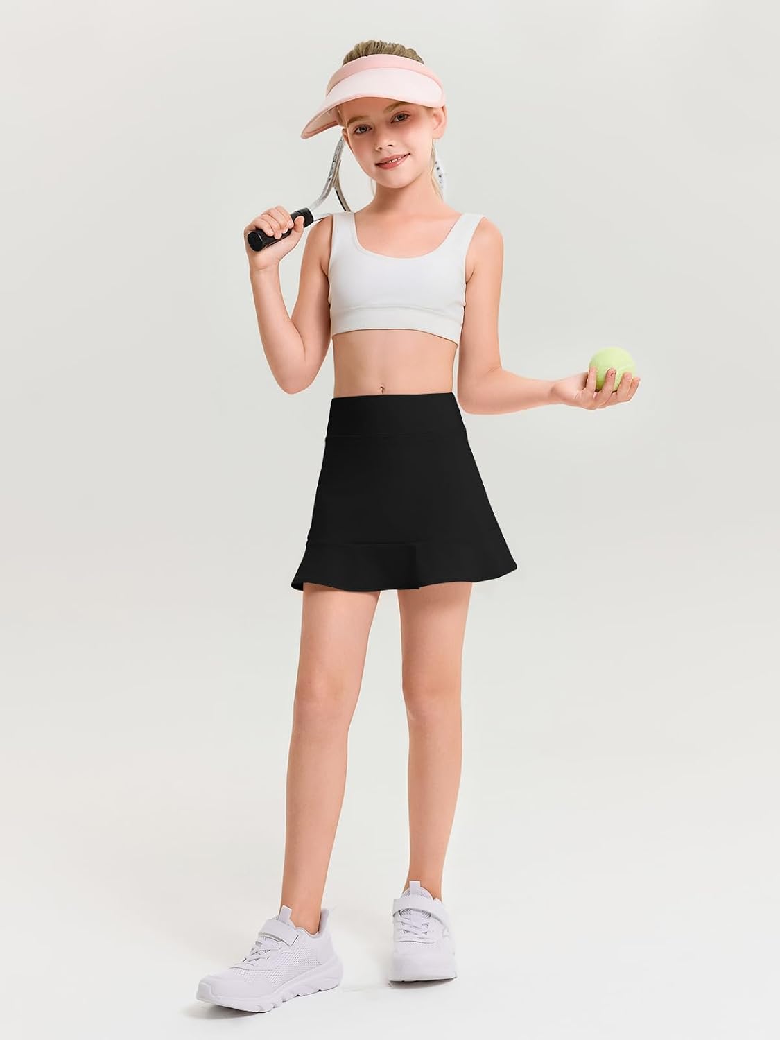 Haloumoning Girls A-line Tennis Skirts with Shorts Athletic Skorts 5-14Y