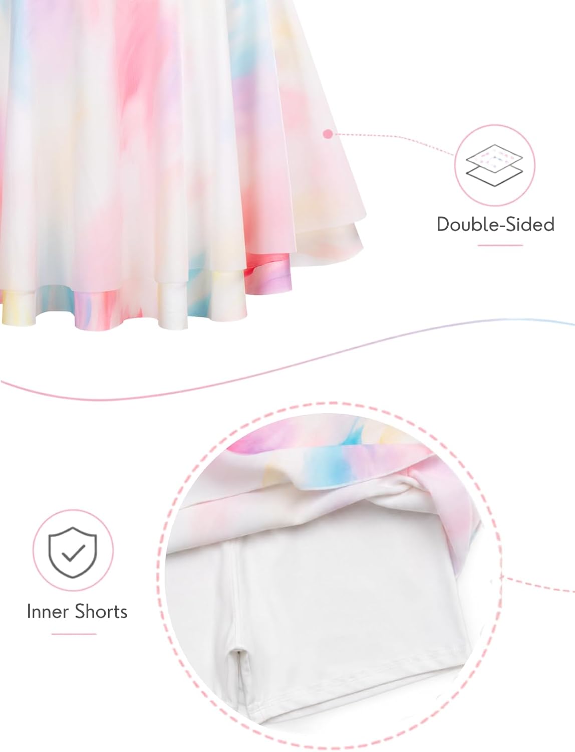 Girls Athletic Skirt with Built-in Shorts – Double Layer Lightweight Summer Skort