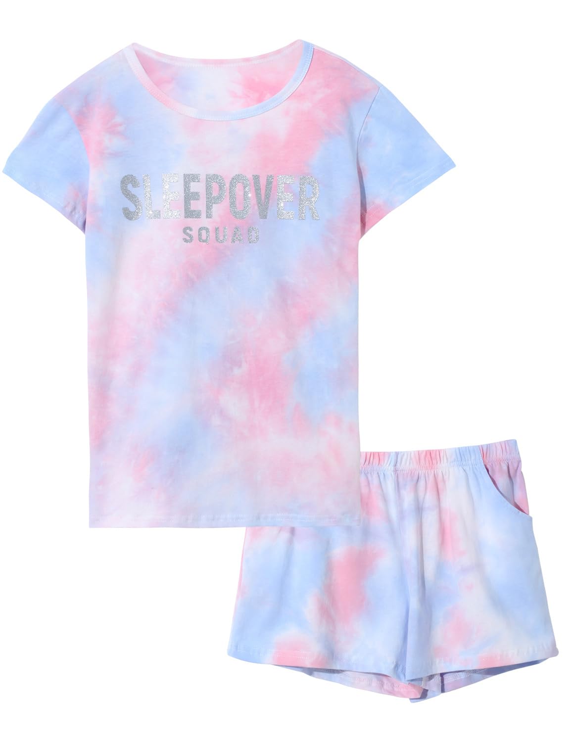 Beezizac Girls' Tie Dye Pajamas, 100% Cotton Sleepover Theme, Size 4T-18