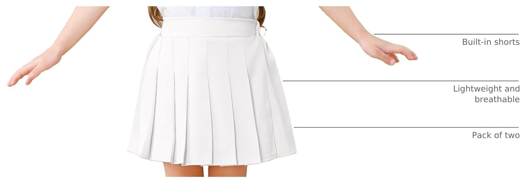 2 Pack Toddler Girls Pleated Tennis Skorts with Built-in Shorts