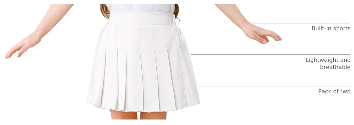2 Pack Toddler Girls Pleated Tennis Skorts with Built-in Shorts