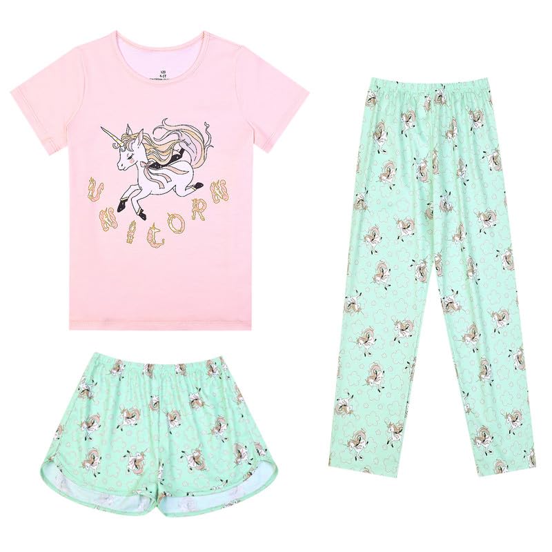 Mirawise Girls 3 Pc Pajamas Sleepwear Cotton Pjs Clothes Set 4-13 Years