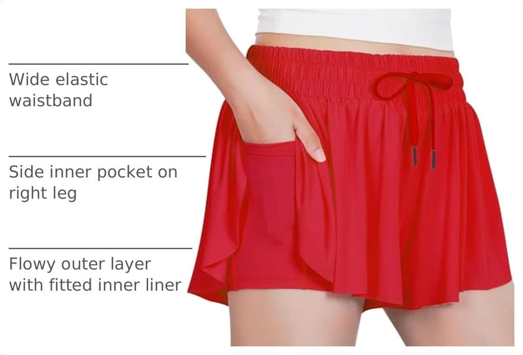 Witwot Butterfly Shorts Girls, 2-in-1 Teen/Kids Girl Flowy Athletic Skort