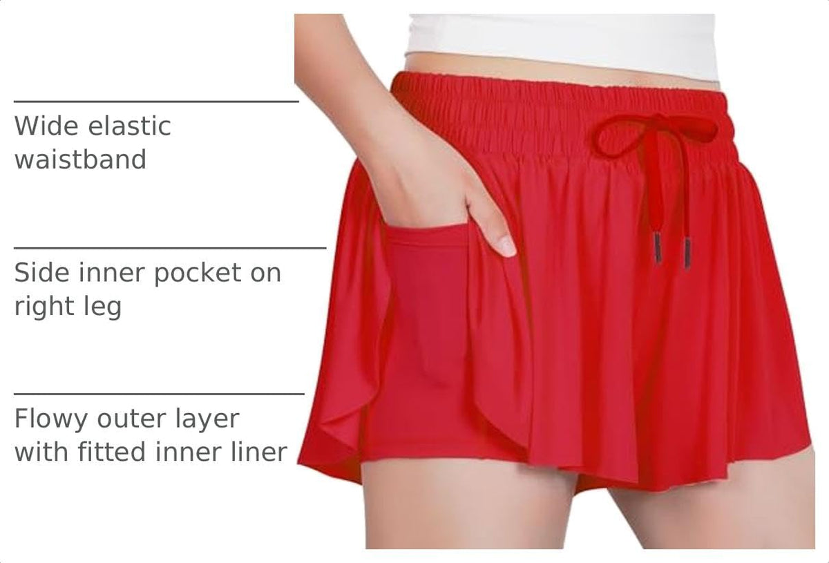 Witwot Butterfly Shorts Girls, 2-in-1 Teen/Kids Girl Flowy Athletic Skort