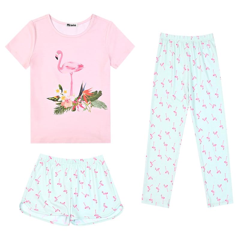 Mirawise Girls 3 Pc Pajamas Sleepwear Cotton Pjs Clothes Set 4-13 Years