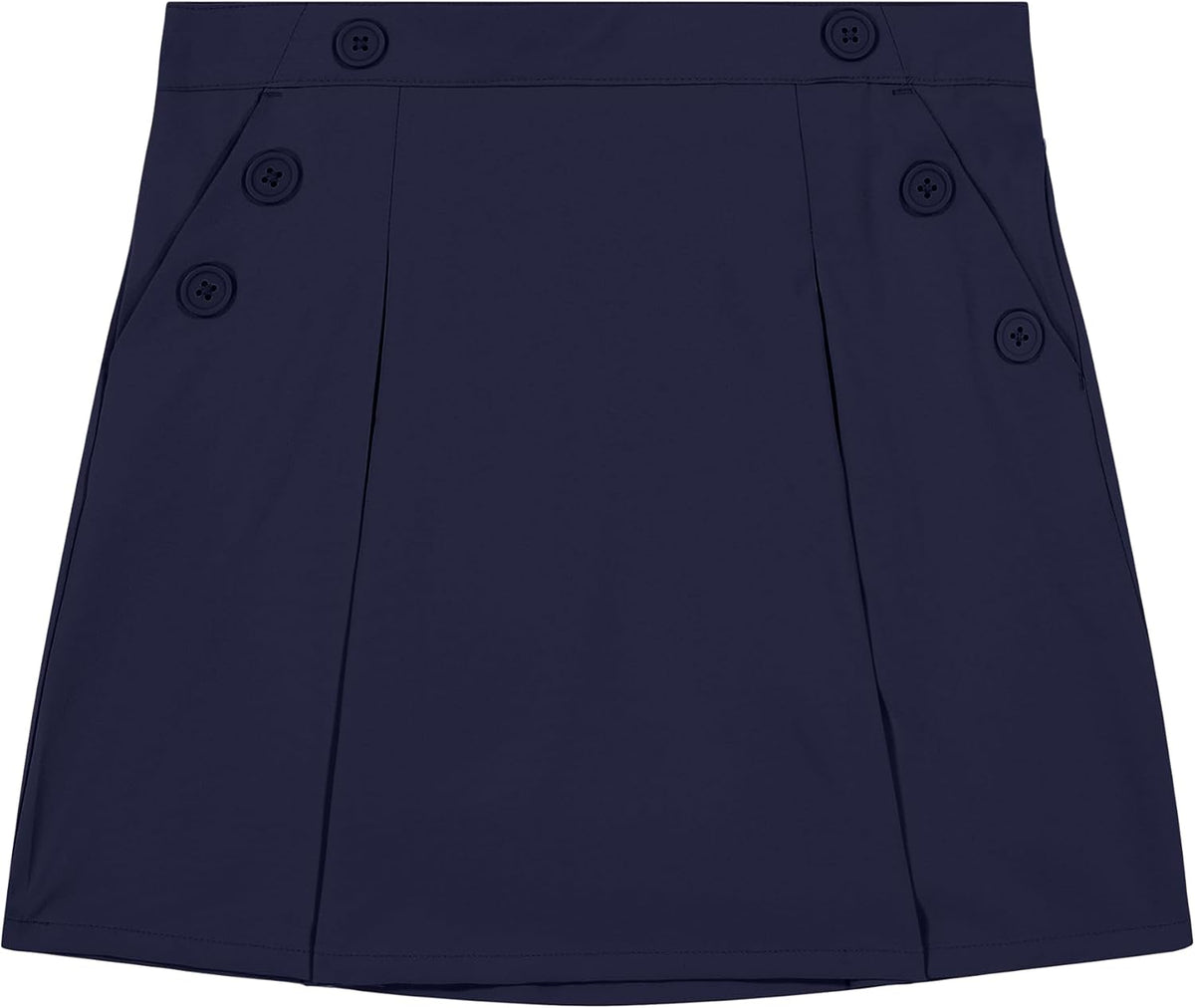 Nautica Girls' School Uniform Pull-on Scooter Skirt With Undershorts, Poplin Style With Button Pockets