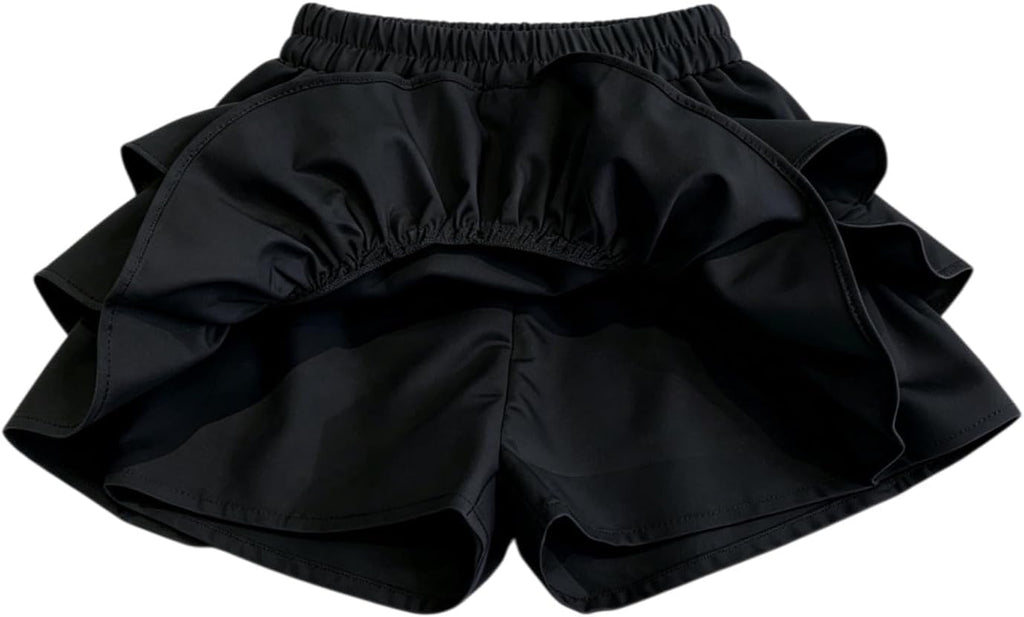 Little Girls 3 Layers Ruffle Skirts with Shorts School Uniform Skirts for Girls Casual Travel Party