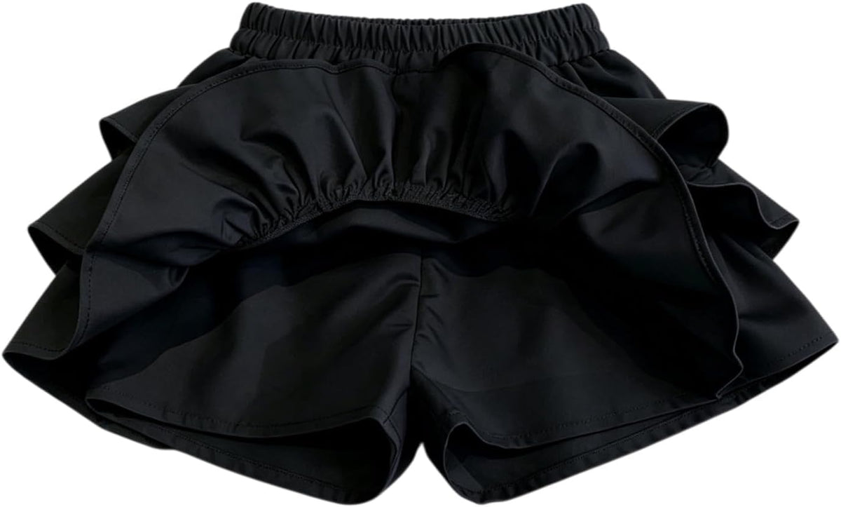 Little Girls 3 Layers Ruffle Skirts with Shorts School Uniform Skirts for Girls Casual Travel Party