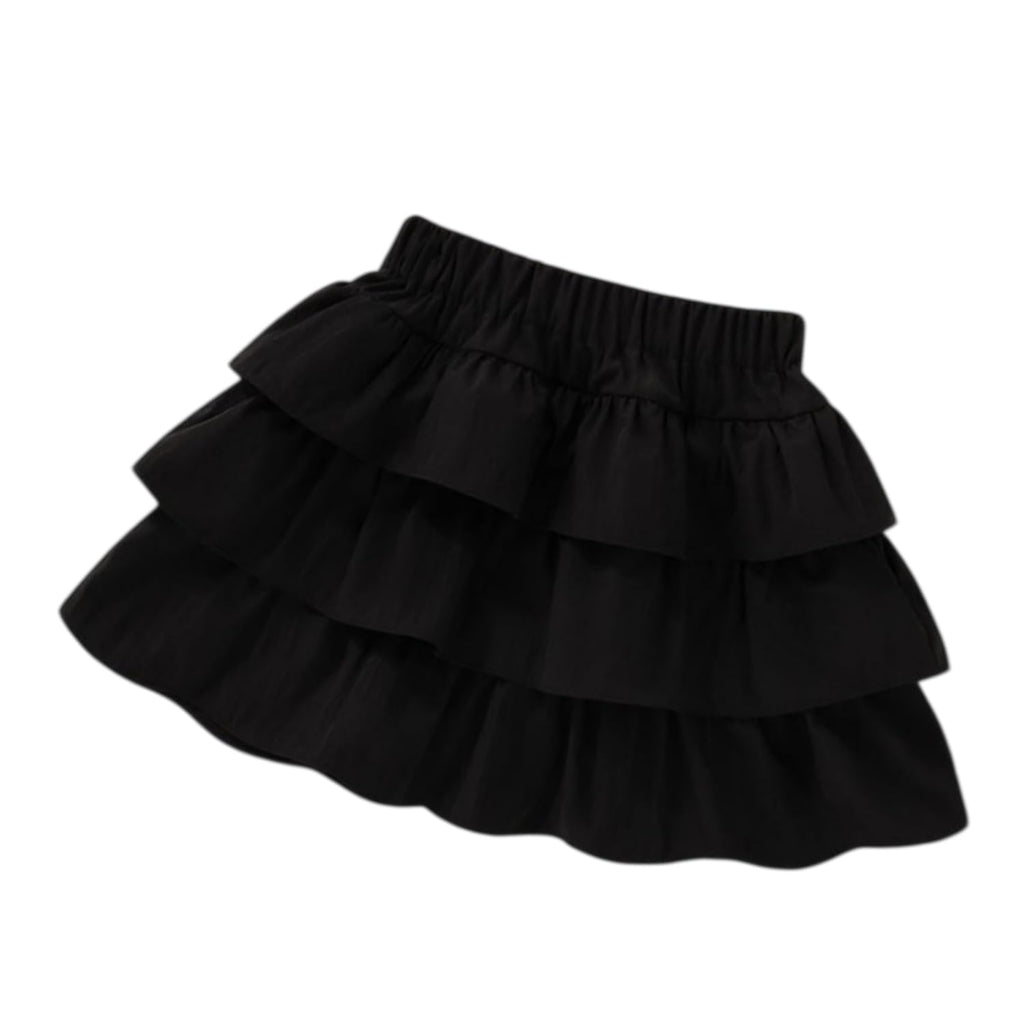 Little Girls 3 Layers Ruffle Skirts with Shorts School Uniform Skirts for Girls Casual Travel Party