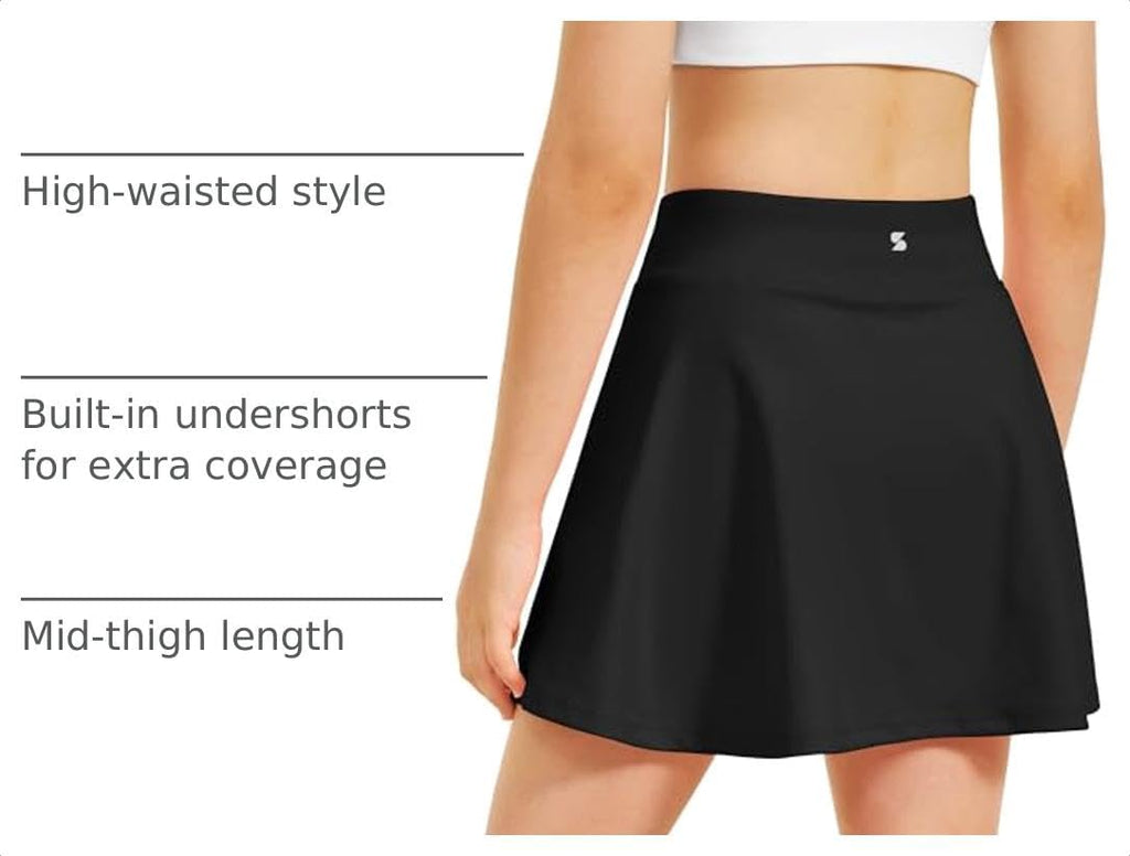 Stelle Girls A-Line Tennis Skort with Built-in Shorts for Sports Play