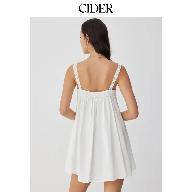 Cider Cotton Square Neck  Eyelet Smock Mini Nightdress