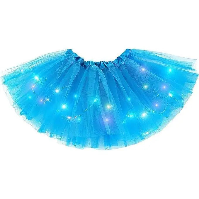 Girls' LED Light-Up Tulle Ruffle Frill Princess Skirt - 100% Soft Polyester A-Line Mini, Elastic Band, On-Off Switch, Dance Party Ballet Costume, Indoor-Outdoor, Birthday Gift for Ages 2-8