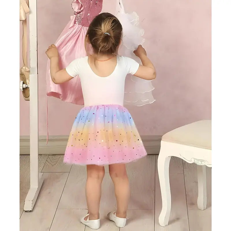 KF5-CPA025 Girls Layered Rainbow Tutu Skirt Dance Dress Ruffle Tiered Clubwear