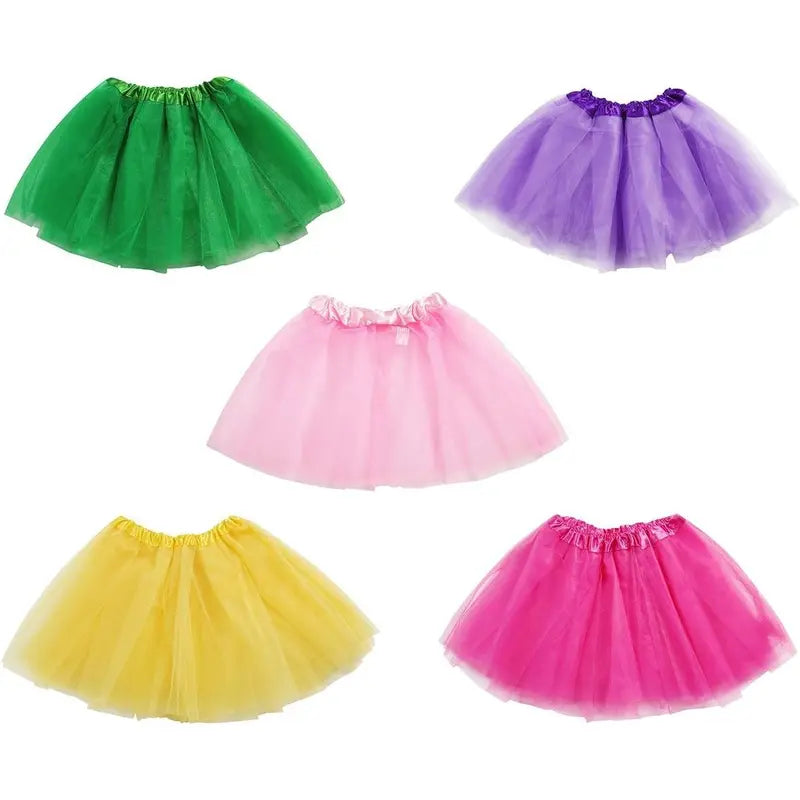 Girls' Sewn 5-Pack Polyester-Elastane 3-Layer Tulle Mini Tutu Skirts with 5 Flower Hairpins, Sweet A-Line Frills, Ballet Dancing Costumes, 12.2 Inch Length, 15"-31" Waist, for 18-24m/3-4 Years/5-8 Years Parties & Dress Up Gifts