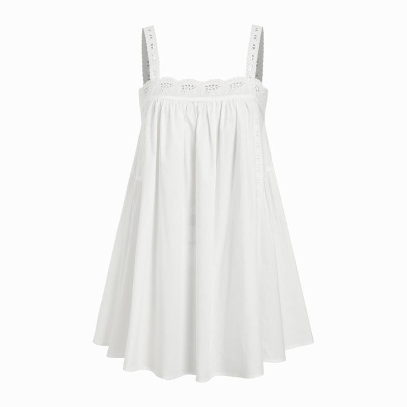 Cider Cotton Square Neck  Eyelet Smock Mini Nightdress