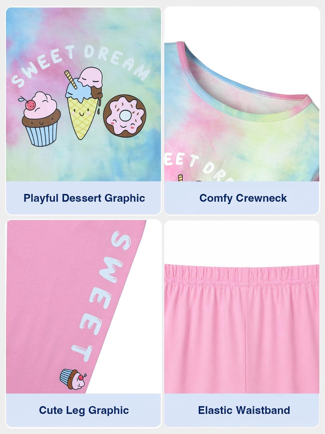 Beezizac Girls' 100% Cotton Pajama Set, Tie-Dye with Various Prints, 4T–18