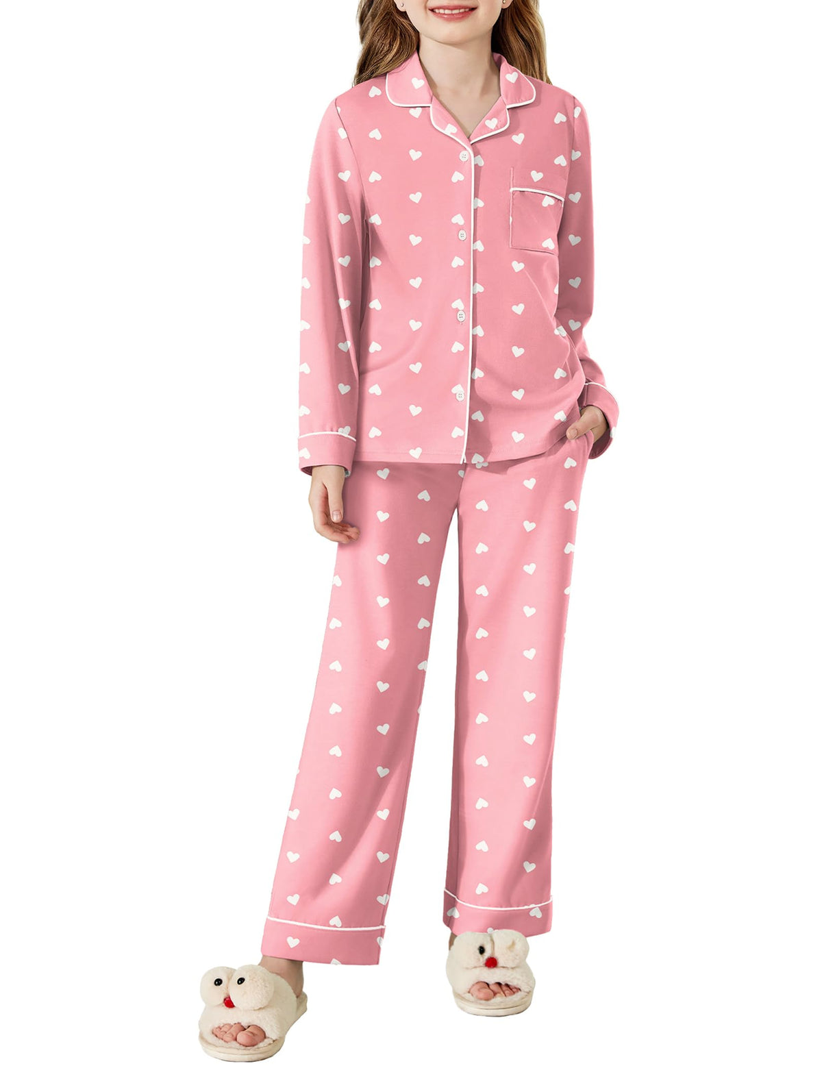 Arshiner Pajamas Set for Girls Long Sleeve Lounge Set Button Down Pj Sets