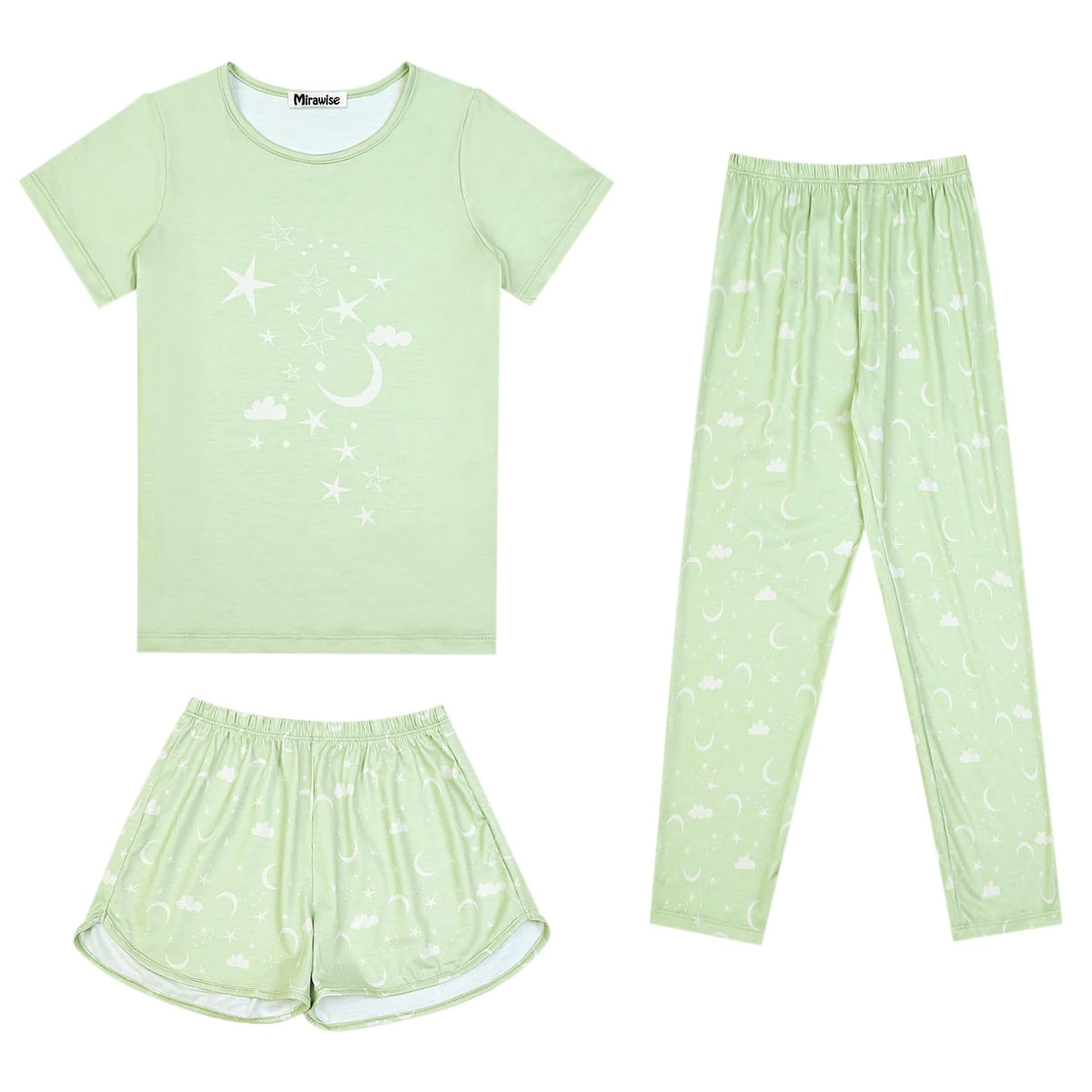 Mirawise Girls 3 Pc Pajamas Sleepwear Cotton Pjs Clothes Set 4-13 Years