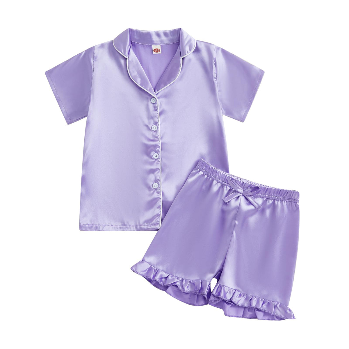 Ayalinggo Toddler Kids Girl Silk Pajamas Baby Ruffled Sleeve Button Down Satin Silk Pjs Sleepwear Loungwear Shorts Set