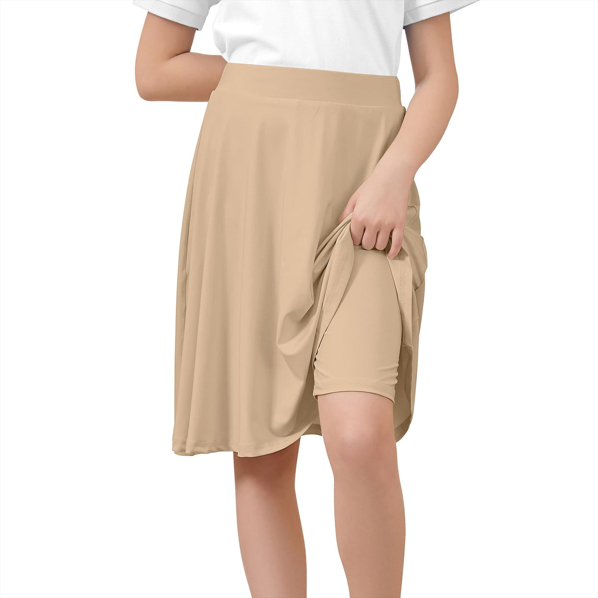 Zando Knee Length Skorts for Girls A Line Uniform Skirt with Shorts 6-14Y