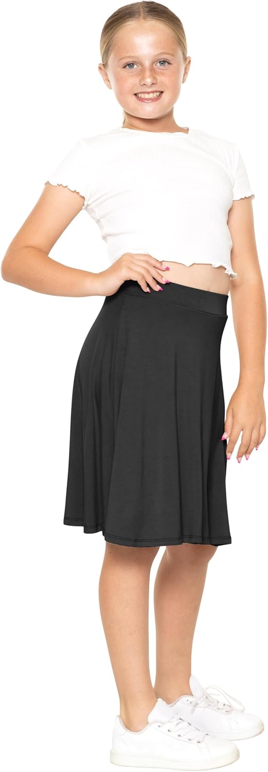 STRETCH IS COMFORT Girls Knee Length A-line Skirt with Built-in Shorts or Leggings