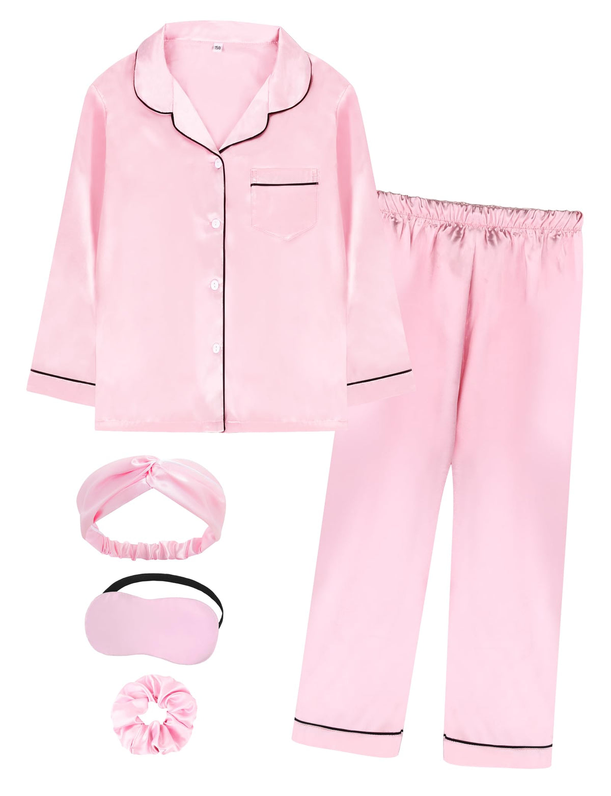 SEALINF Satin Girl Pajama Set Silk Pajamas for Girls With Eyemask 2 Pcs Button-up Sleepwear Kid Pjs Nightwear