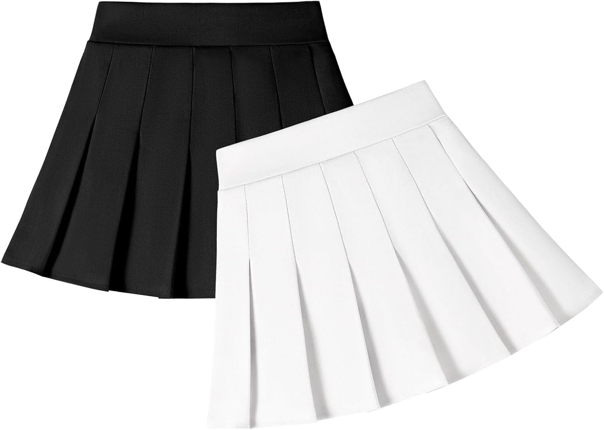 2 Pack Toddler Girls Pleated Tennis Skorts with Built-in Shorts