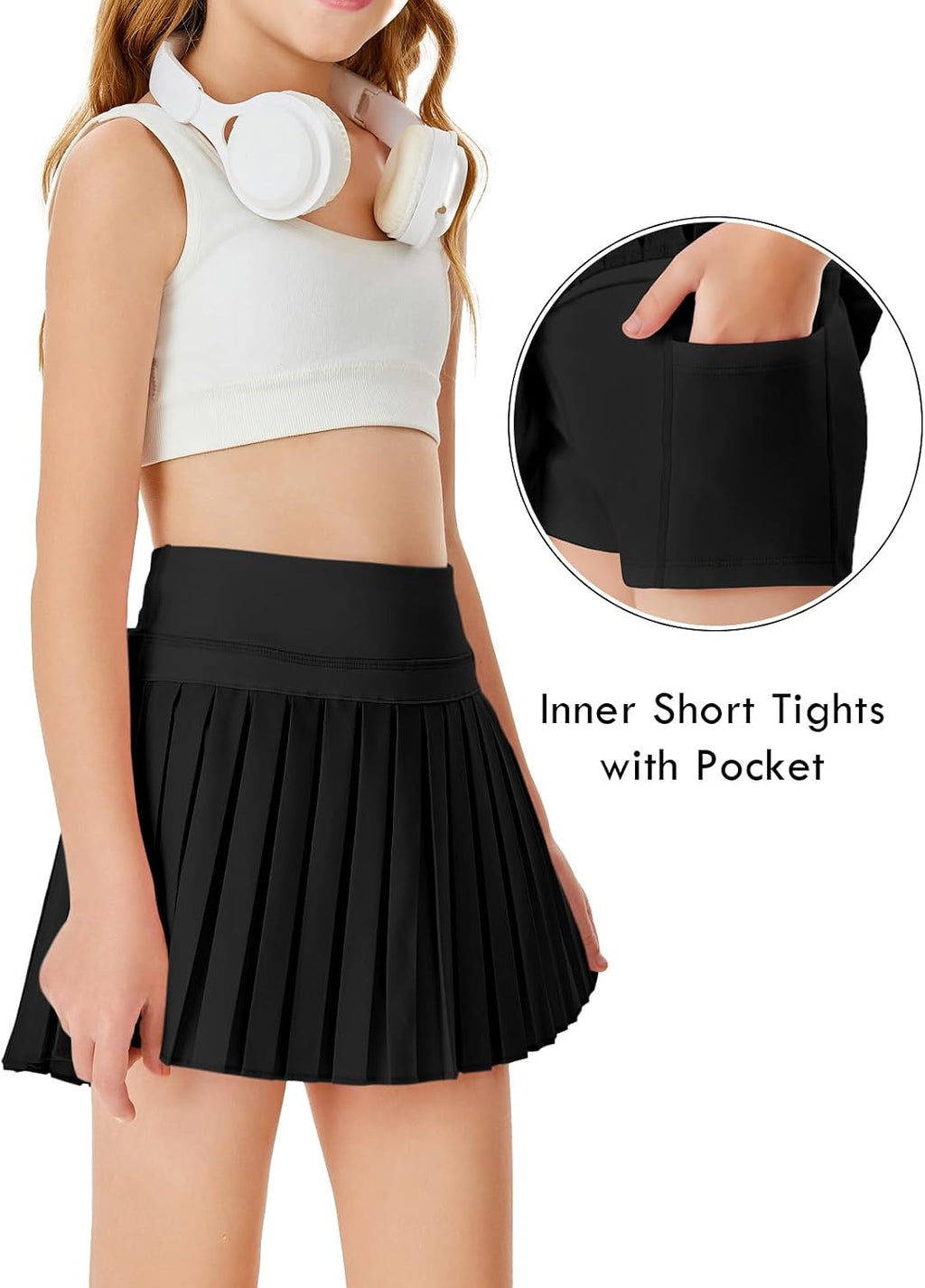 Haloumoning Girls Pleated Skirts with Shorts Athletic Tennis Skirt Skorts