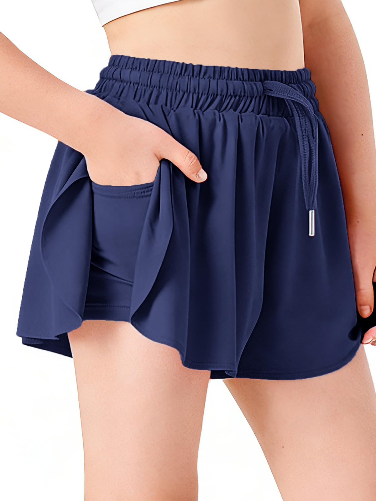 Butterfly Shorts Girls 2 in 1 Flowy Shorts with Pocket Athletic Skorts for Girls Running Tennis Skirts 2-14Y