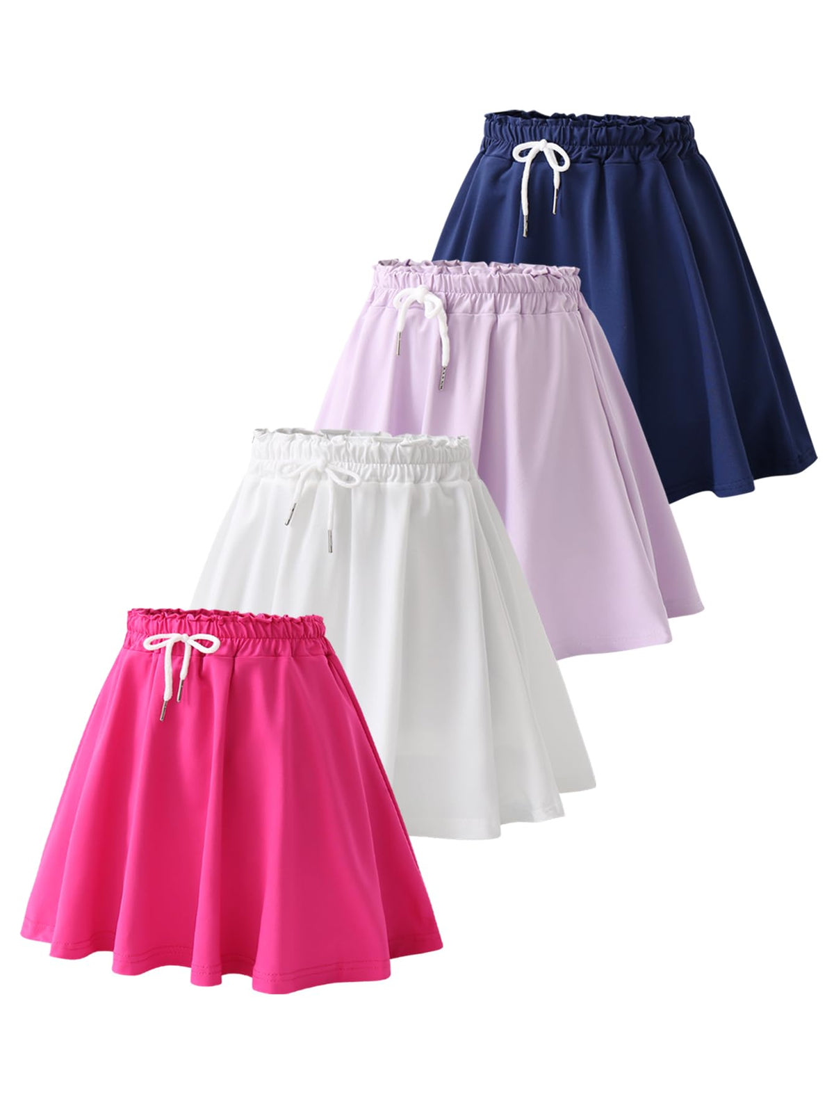 2 Pack Girls Skorts Elastic High Waisted Tennis Skater Skirts with Built-in Shorts Kids Athletic Flowy Skorts
