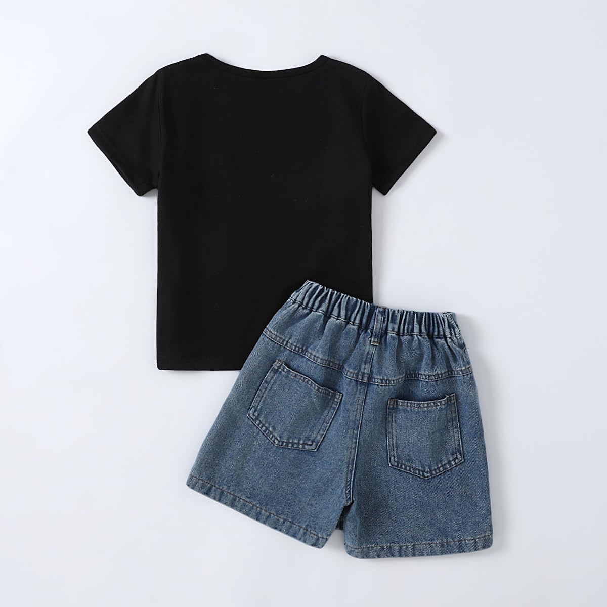 Girls Summer Clothes Butterfly Print Short Sleeve Tops and Denim Skirt Shorts Set Cute Outfits for Kids Girls 5-12Y