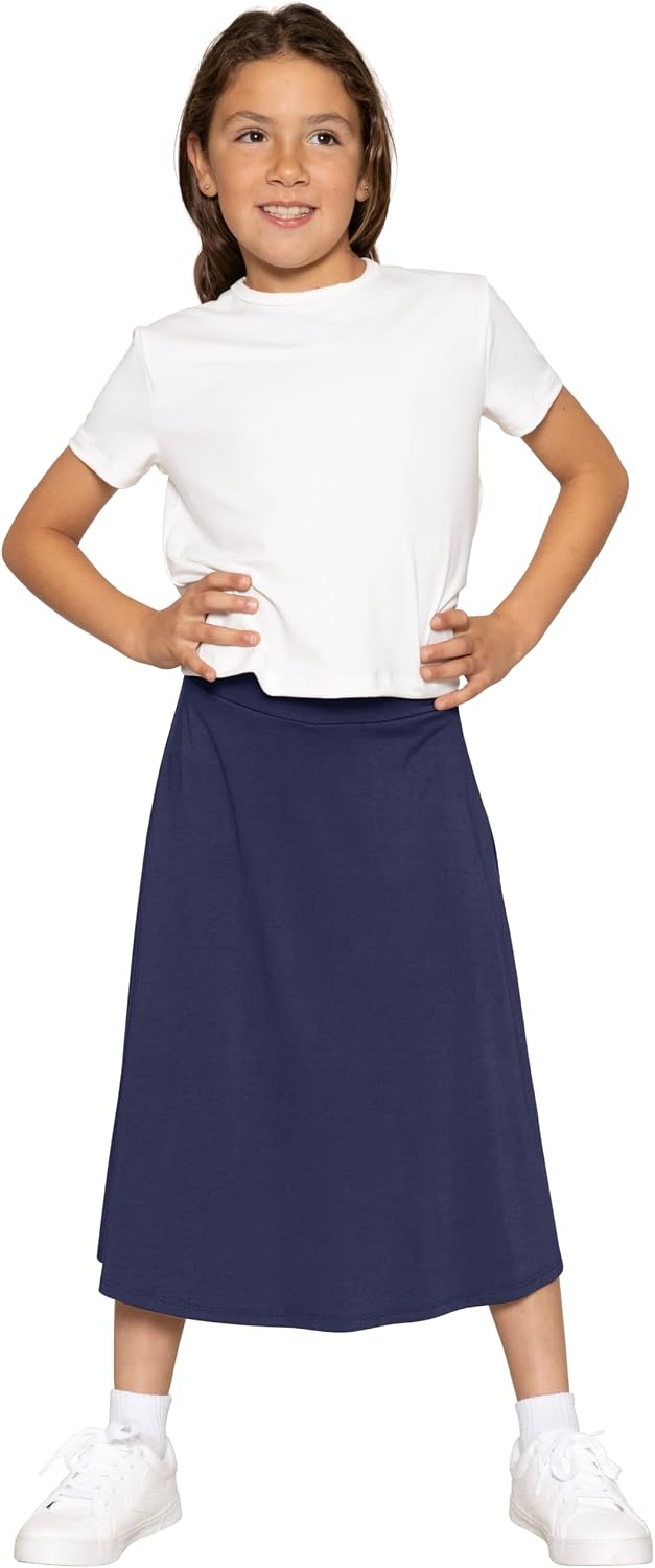STRETCH IS COMFORT Girl's Midi Length Aline Skirt with Built-in Shorts | Size 4-16
