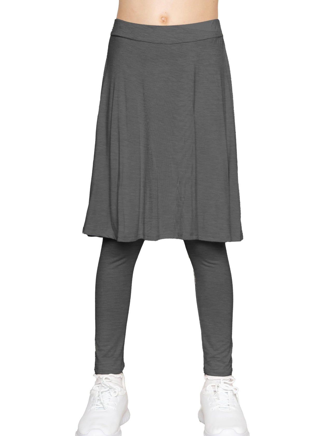 STRETCH IS COMFORT Girls Knee Length A-line Skirt with Built-in Shorts or Leggings